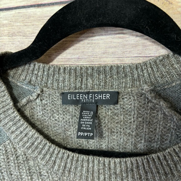 Eileen Fisher Scoop Neck Sweater With Leather Trim - Picture 6 of 8